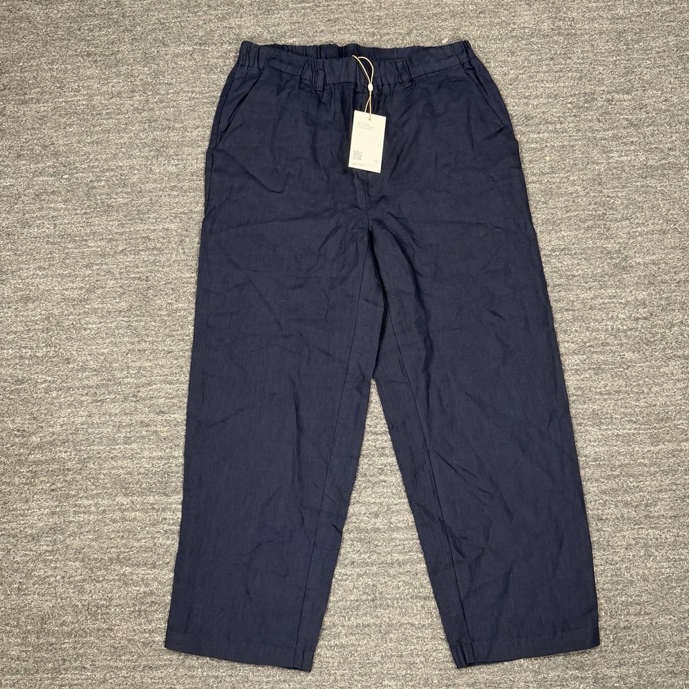 Quince European Linen Pants Women Small Deep Navy Crop Pull On Beach Coastal NEW